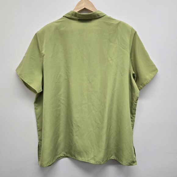 Susan Graver Style Short Sleeve Button Up Blouse Top Womens 2X Green Casual - Picture 2 of 7